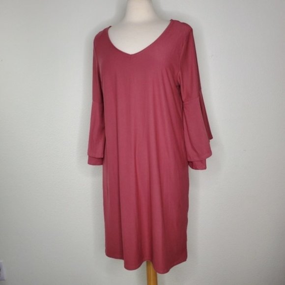 Allison Brittney Dresses & Skirts - Allison Britney Mauve Pink Bell Sleeve VNeck Dress